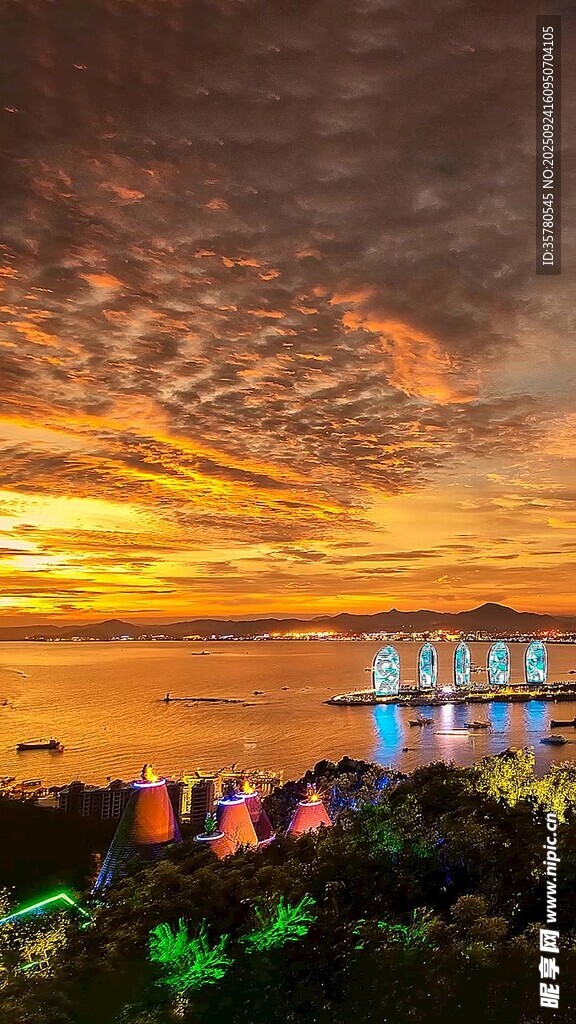 海边绚丽日落夜景风光
