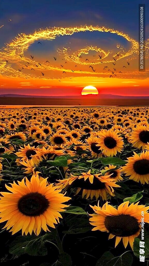 夕阳下的向日葵花海