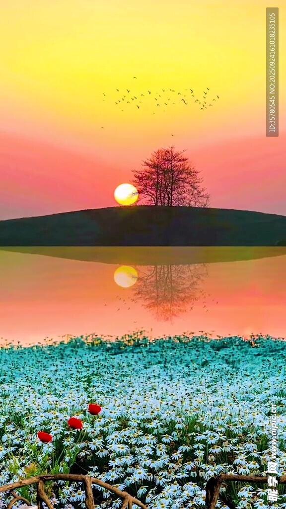 冬日湖畔日出美景