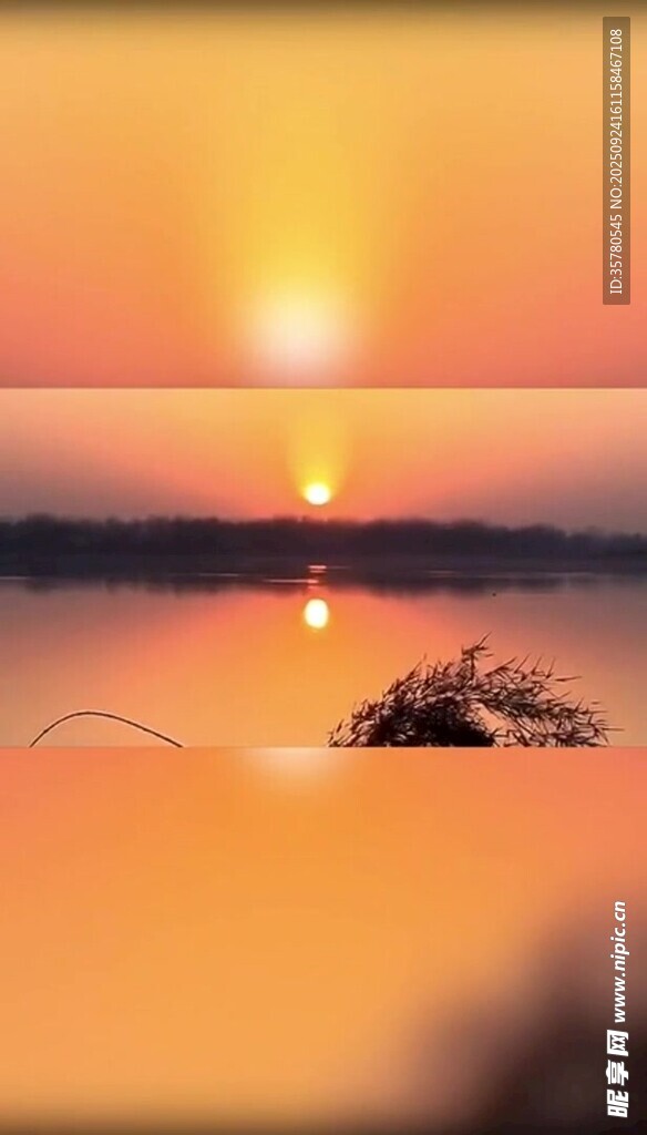 夕阳下孤舟静泊湖面