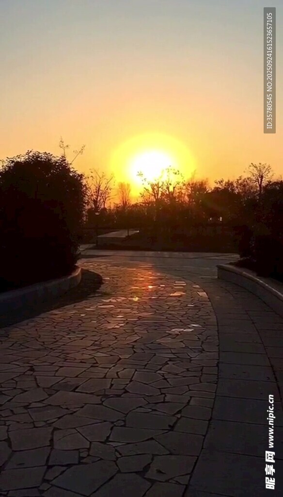夕阳下的石板路美景