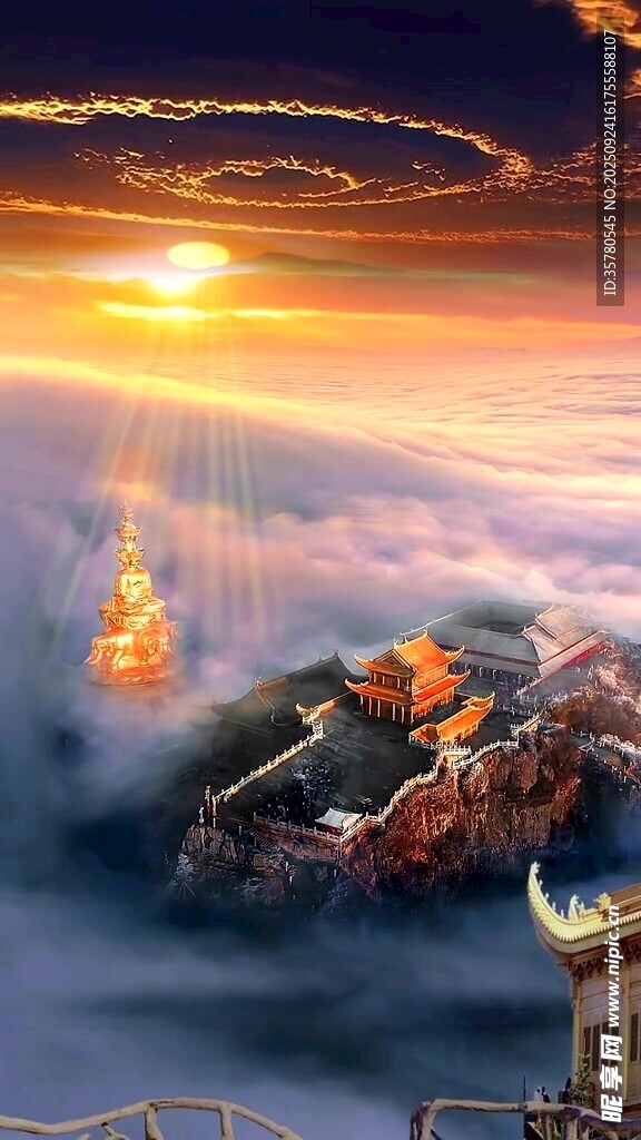 奇幻云海中的神秘建筑景观