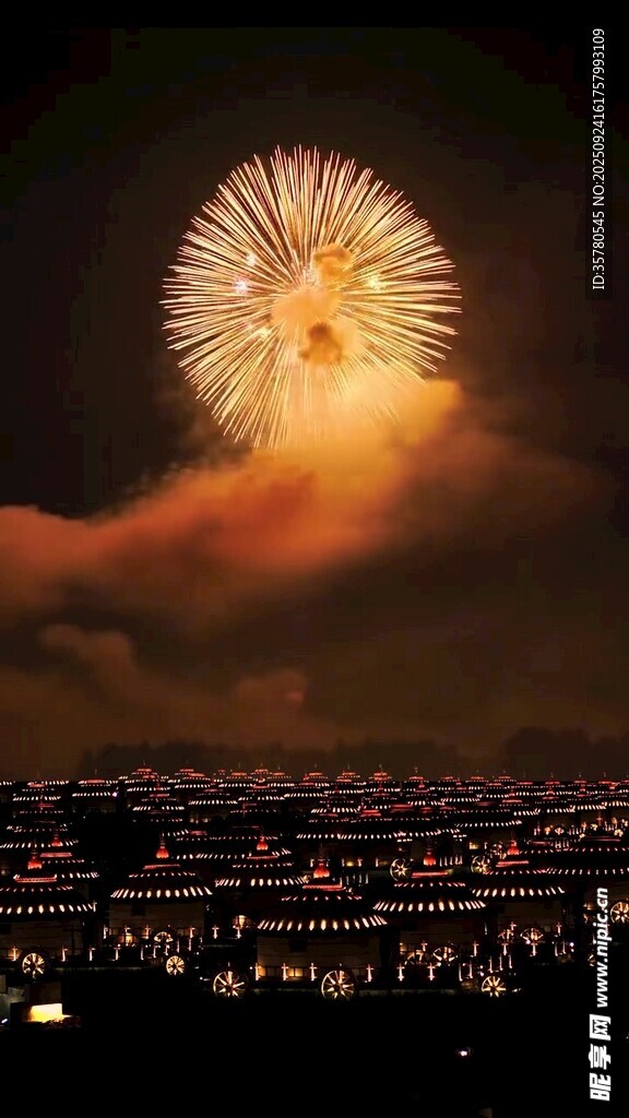 城市上空绚烂的烟花绽放