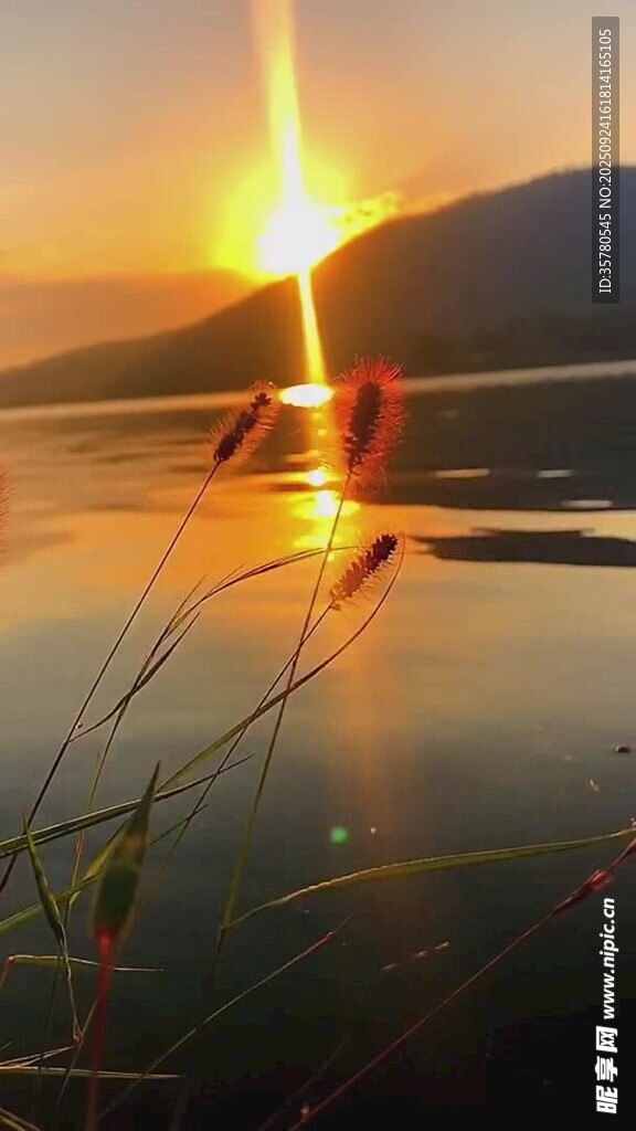 夕阳下波光粼粼的宁静水面