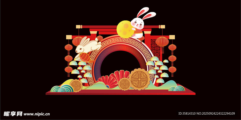 中秋国庆美兔年新春拱门装饰插画