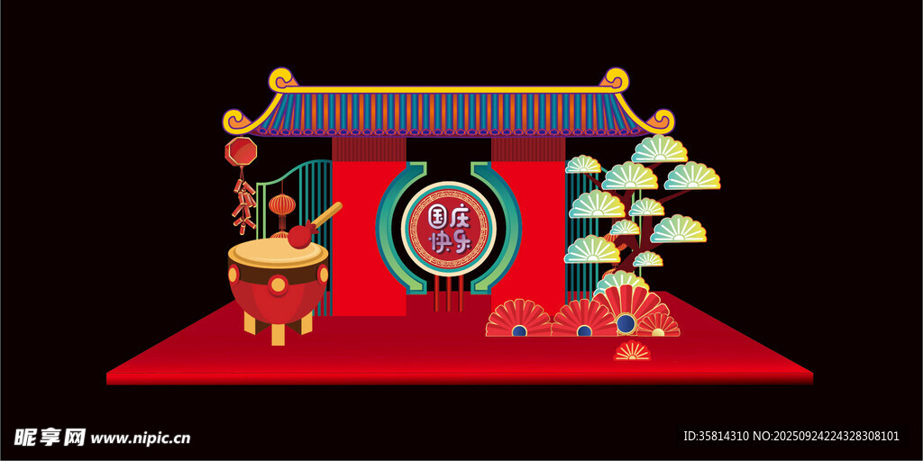 中秋国庆美中式传统门楼装饰模型