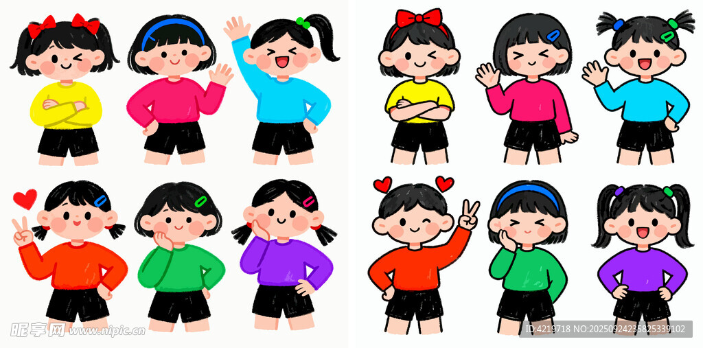多彩服饰的卡通女孩形象