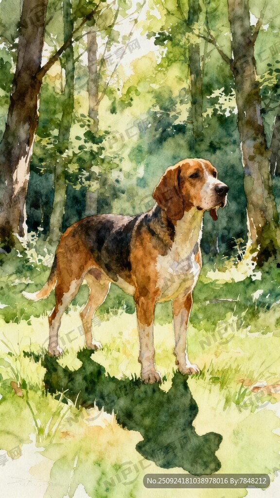主体是一条体型高大威武的小猎犬