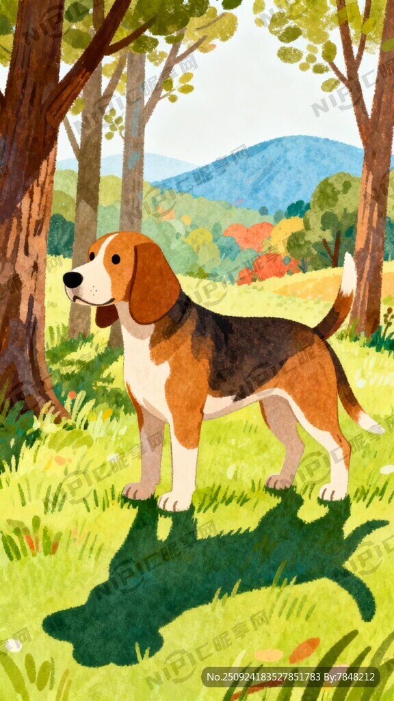 主体是一条体型高大威武的小猎犬