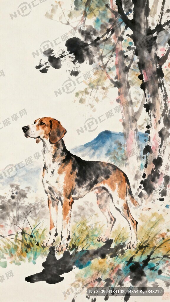 主体是一条体型高大威武的小猎犬