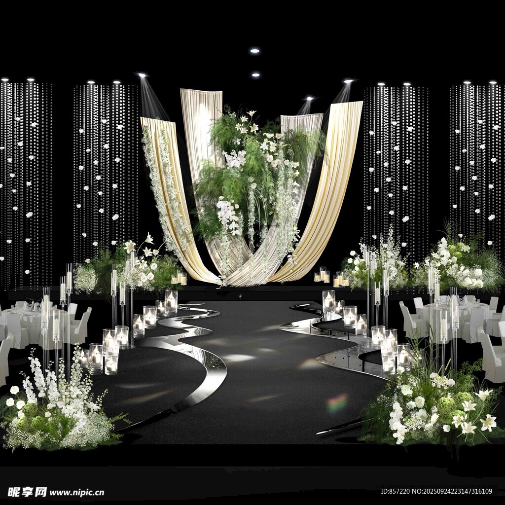 优雅黑白风婚礼仪式现场绿色婚礼
