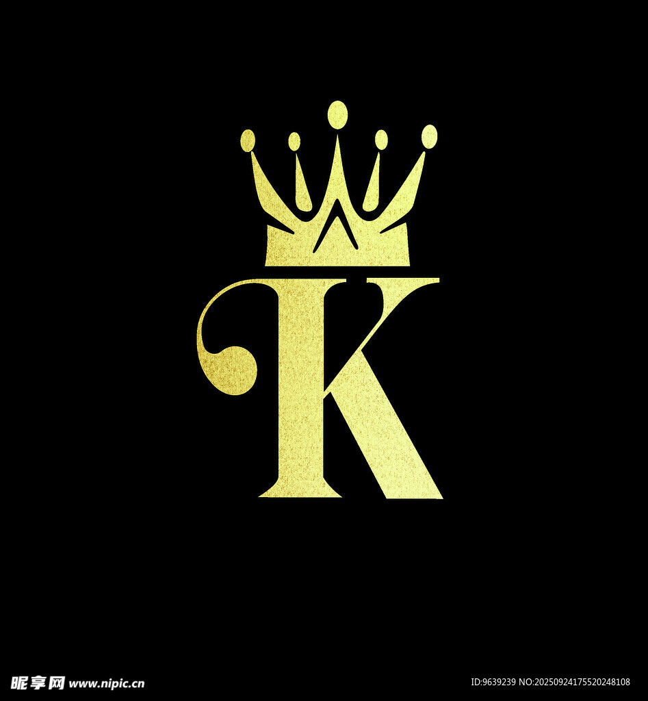金色皇冠字母K标志设计