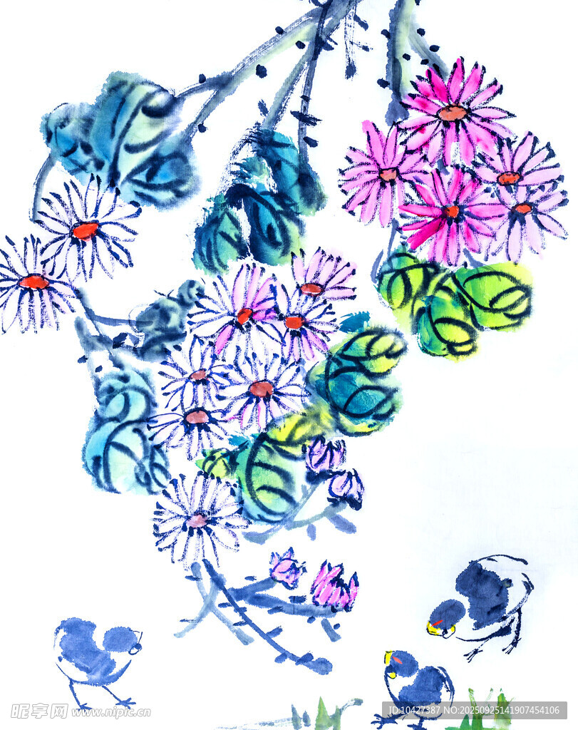 水墨花卉图 灵动花鸟绘