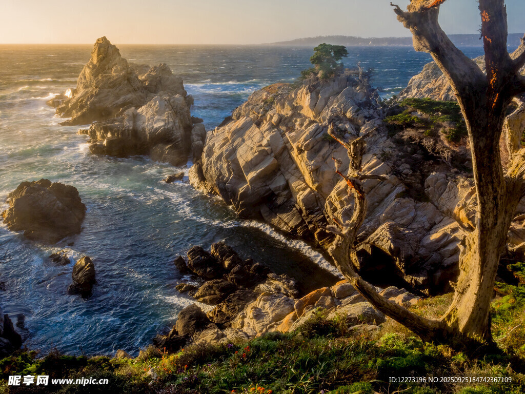 海岸边嶙峋岩石与壮美海景
