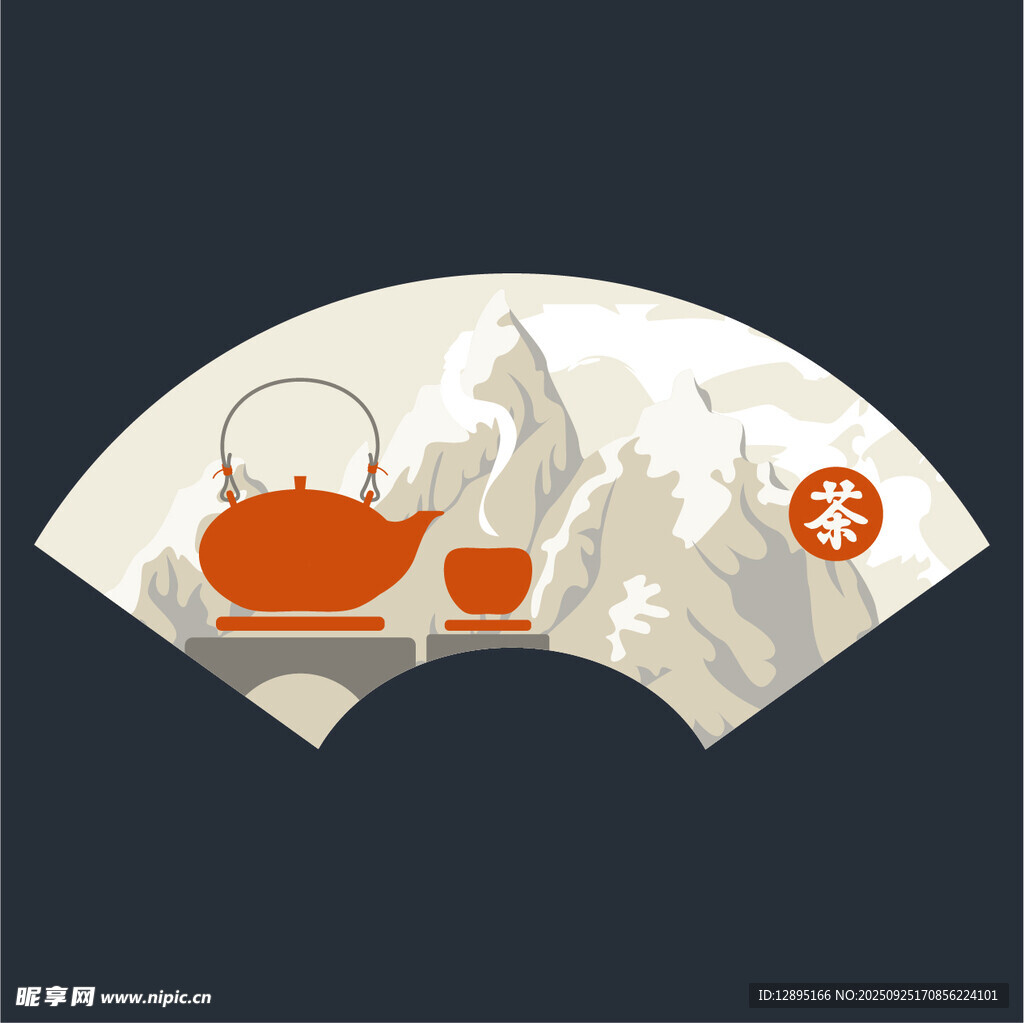 中式扇面中的茶壶茶杯图景