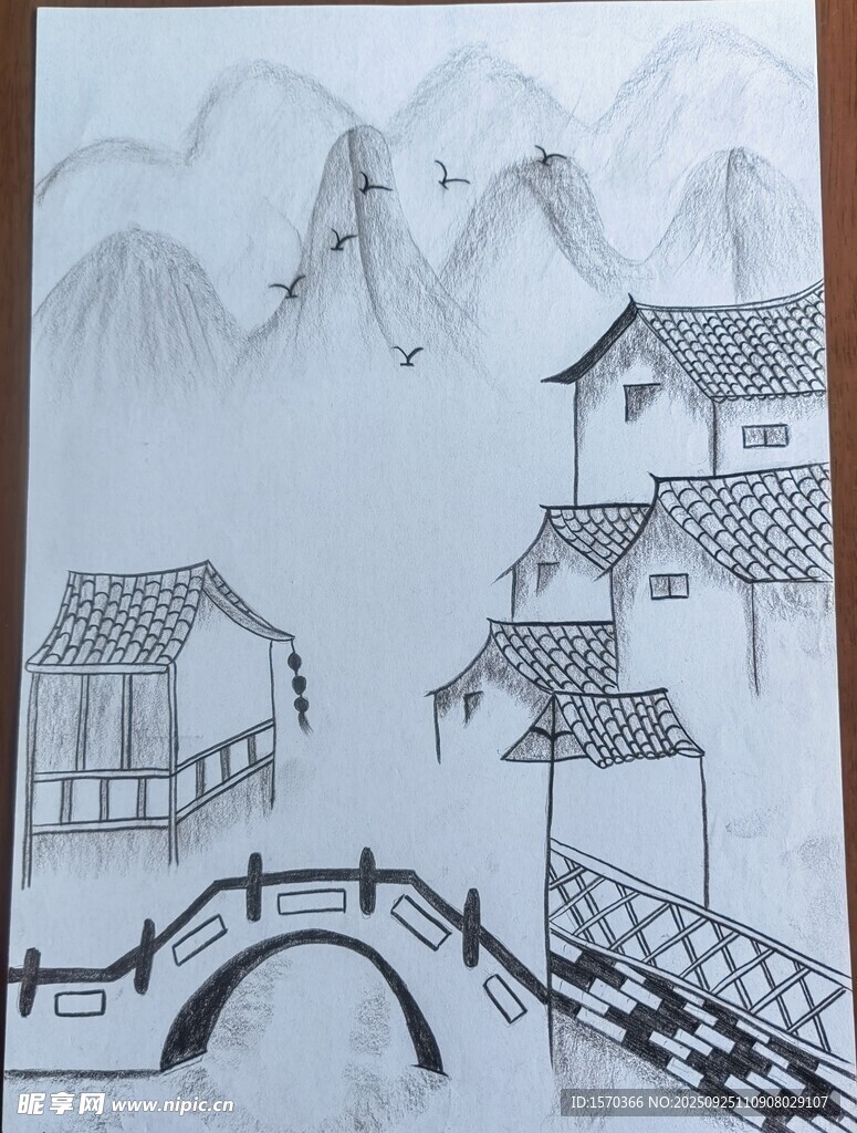 水墨江南水乡风景图