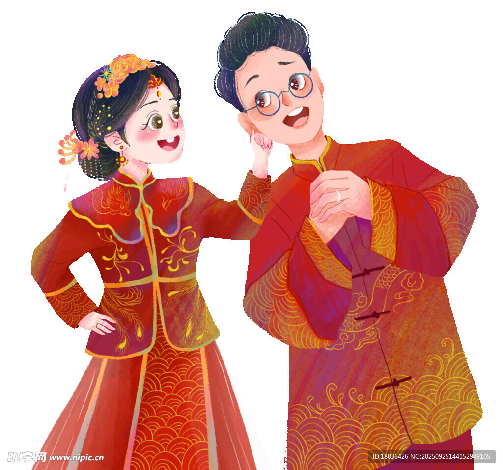 中式传统婚礼中的新人