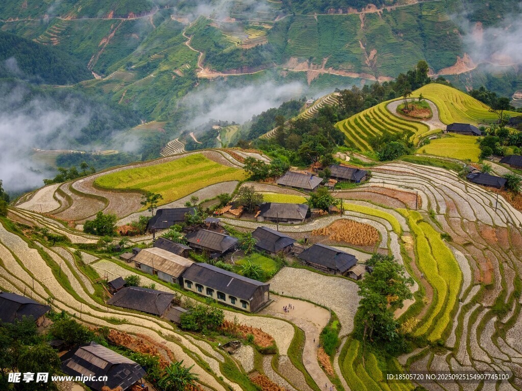 山间梯田村落美景