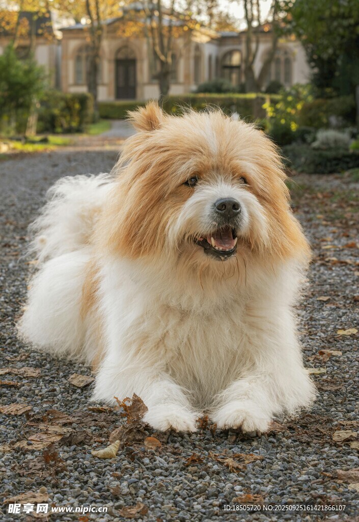 可爱长毛犬惬意趴地