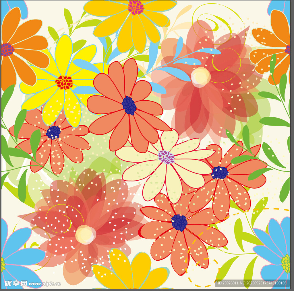 缤纷多彩花卉水彩插画