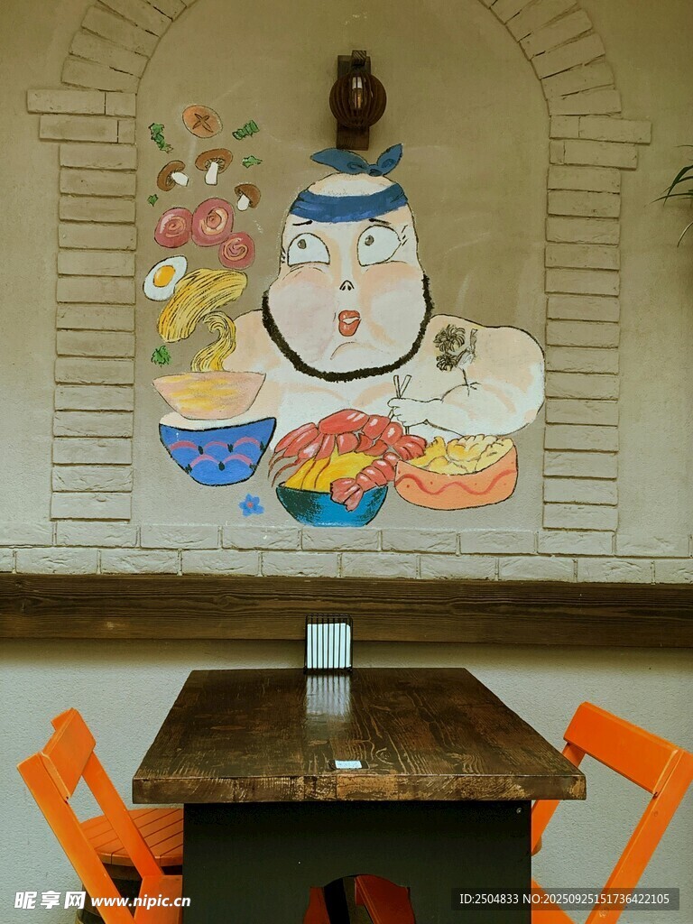 餐厅内可爱雪人壁画装饰