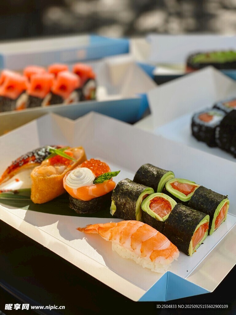 多样美味寿司摆盘展示