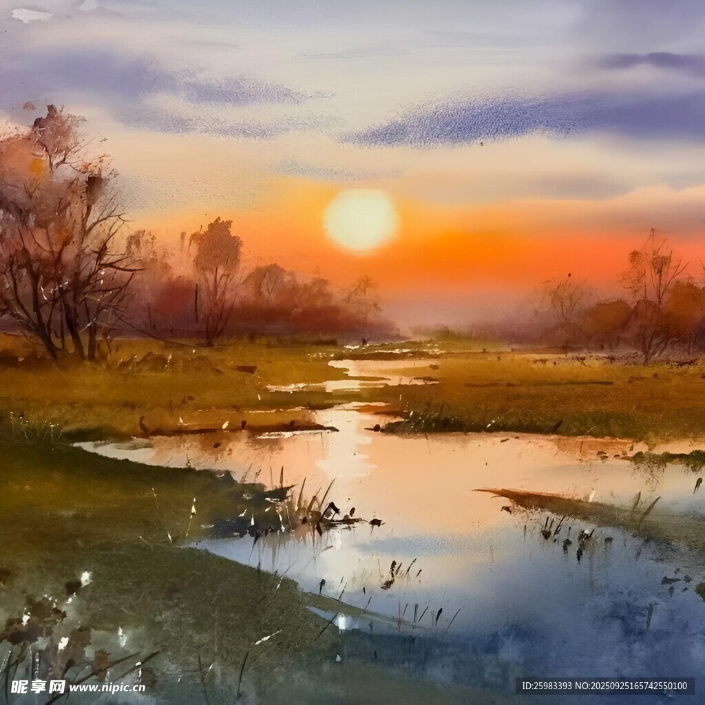 夕阳河畔图