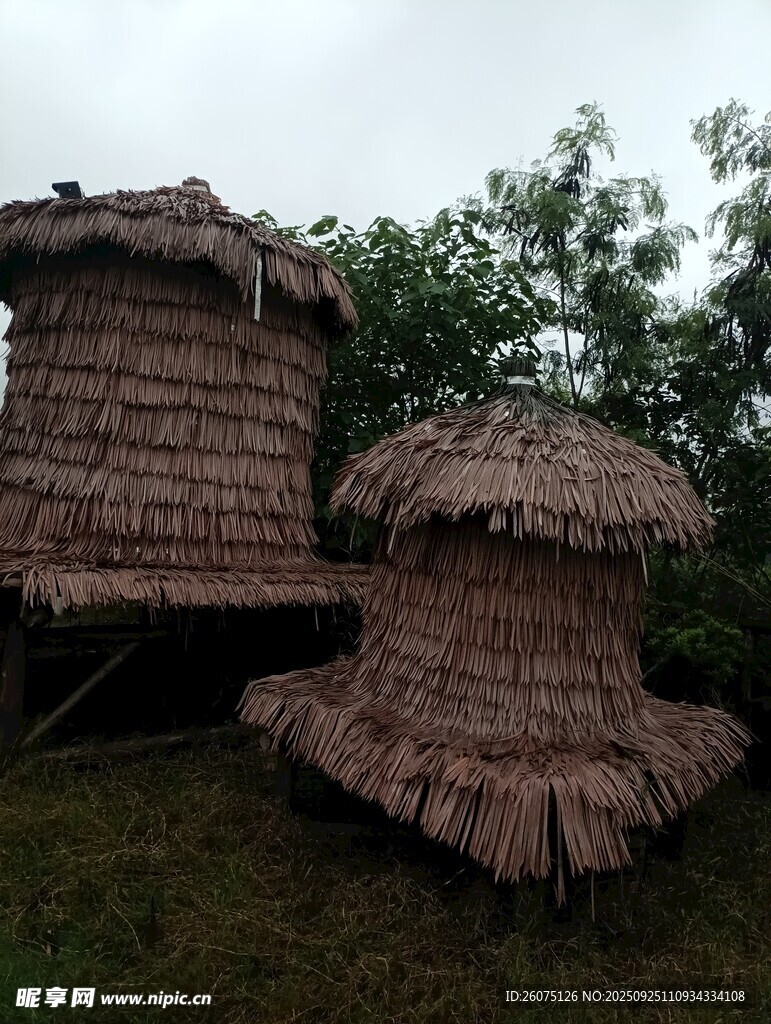乡村特色茅草屋景观