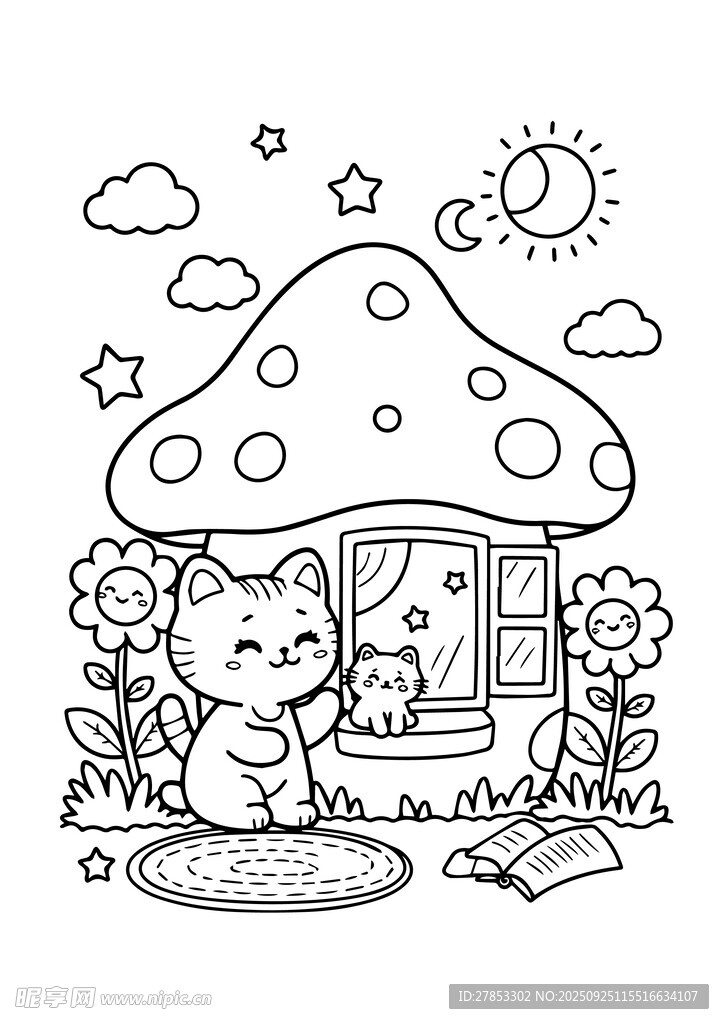 蘑菇屋前的可爱猫咪