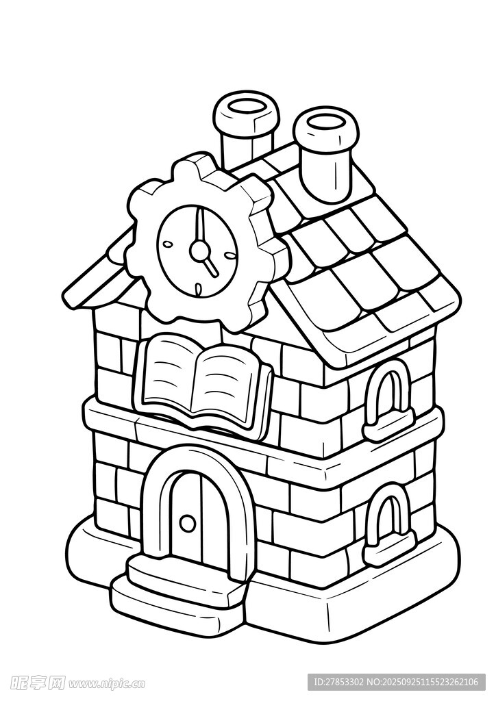 童话风砖砌小屋简笔画