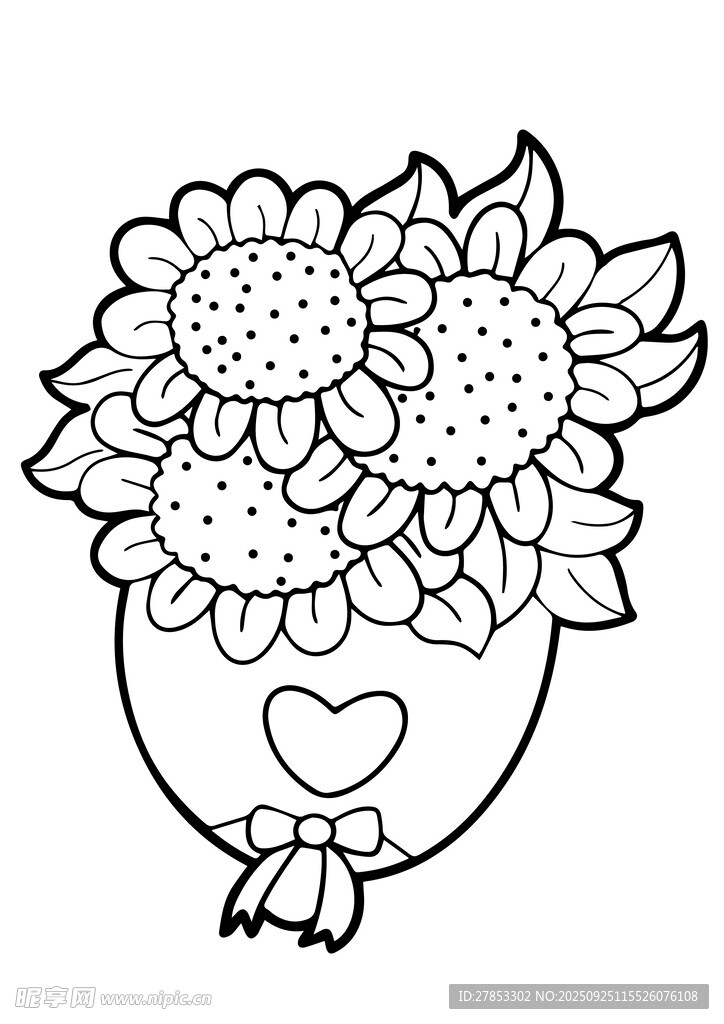 向日葵花束简笔画图案