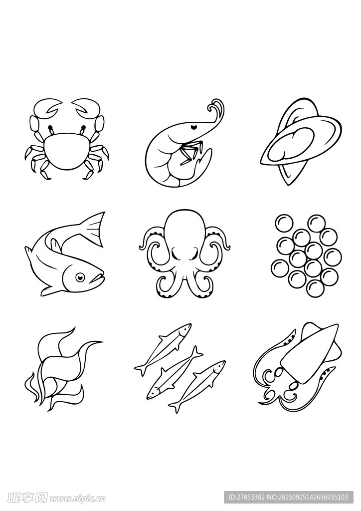 海洋生物与太空元素简笔画