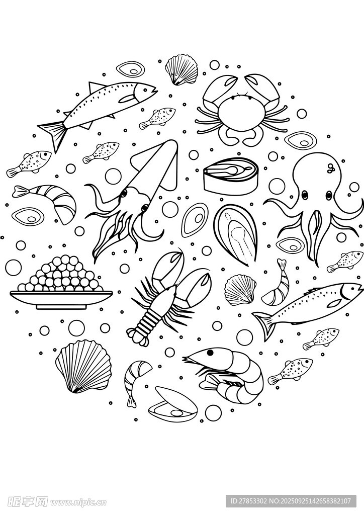海洋生物手绘圆形图案