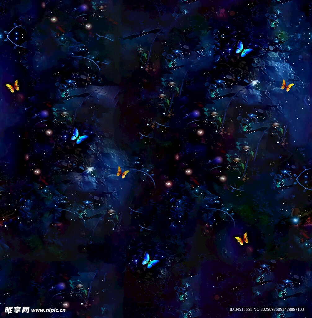 梦幻星空下的飞舞彩蝶