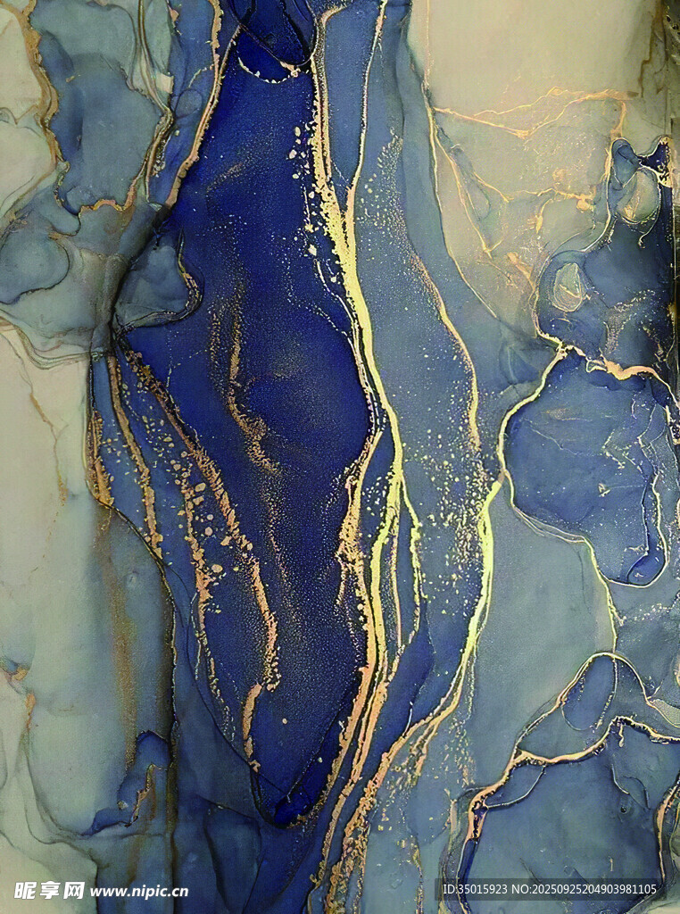 蓝金流体艺术纹理图案