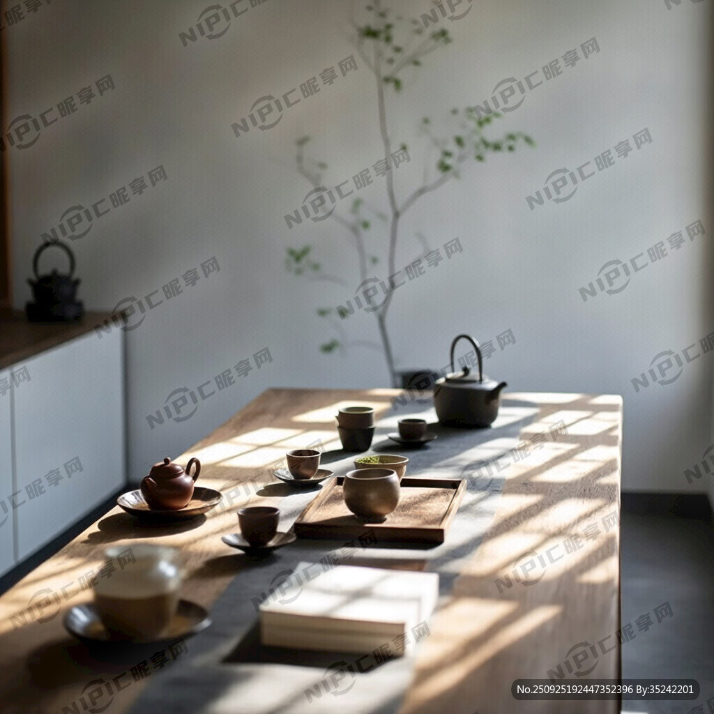 光影透过窗棂洒在茶桌上斑驳摇曳