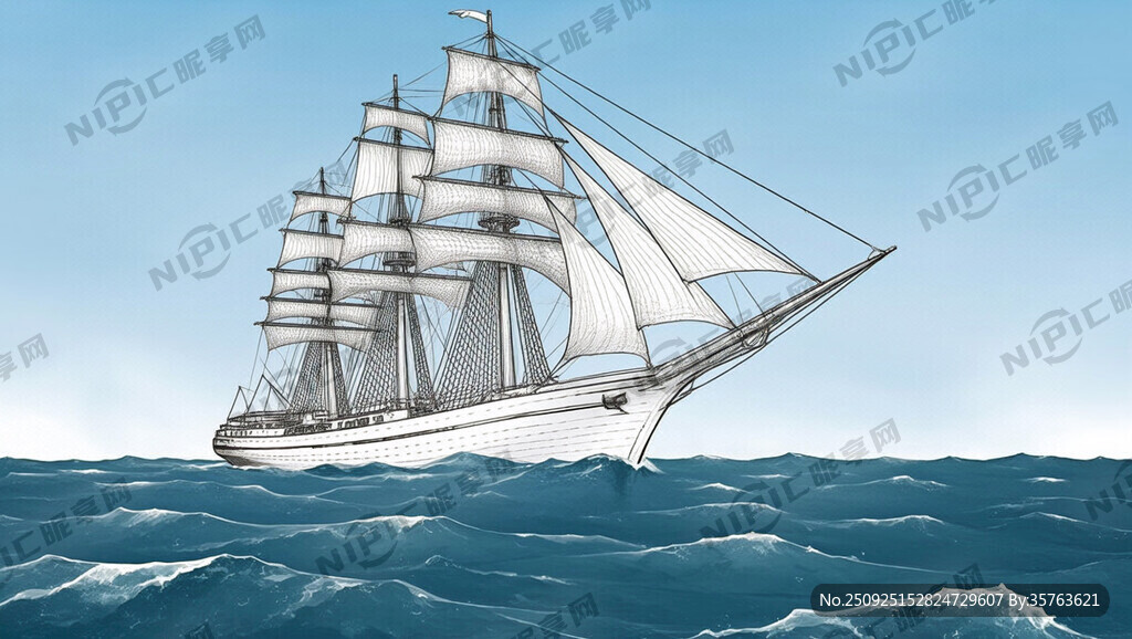 启航船的线稿图