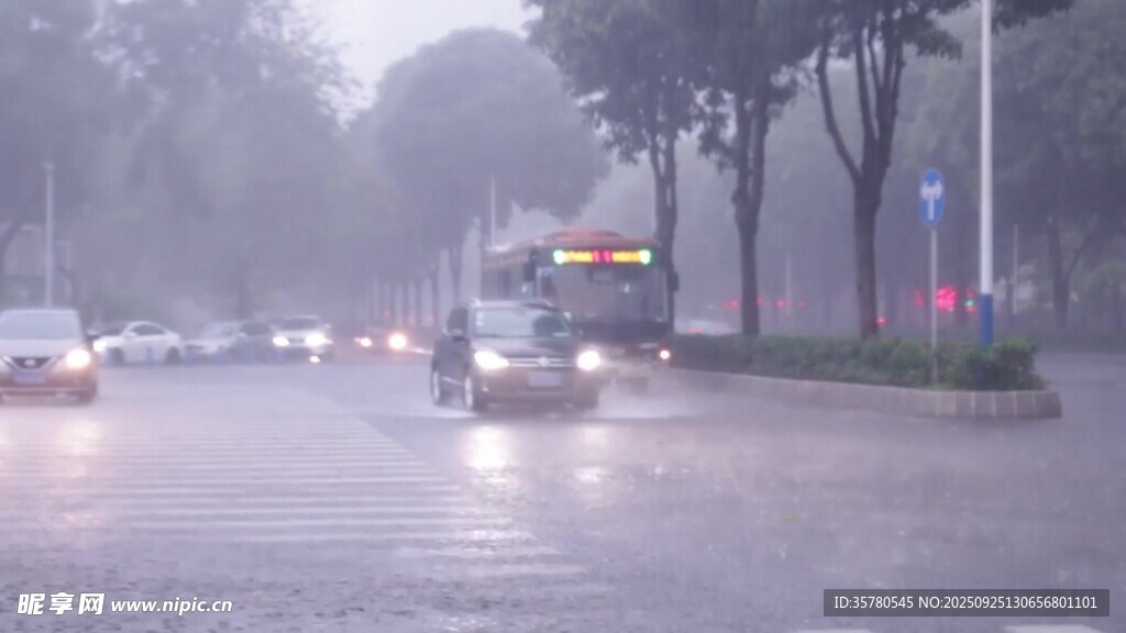 雨中城市街道行车景象