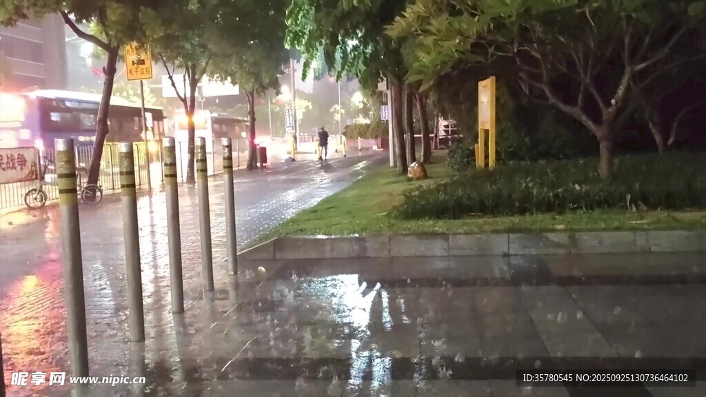 雨夜积水的城市街道