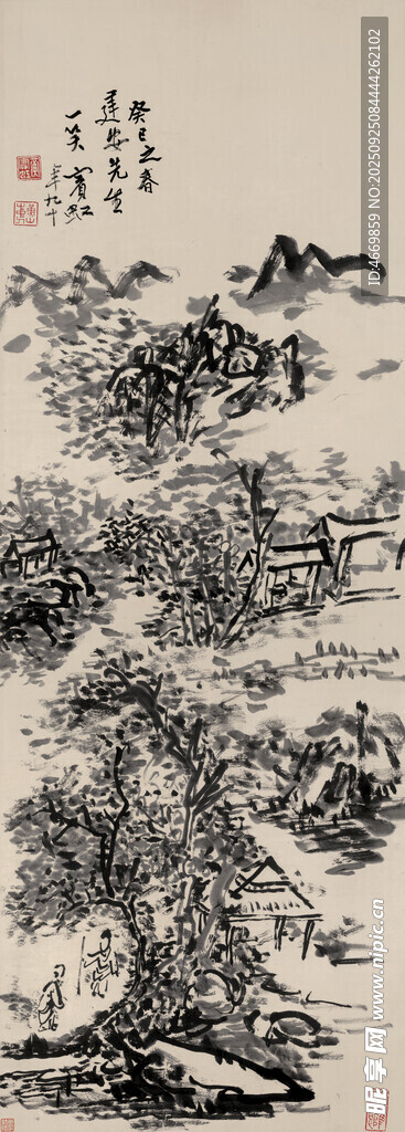 水墨山水松树图