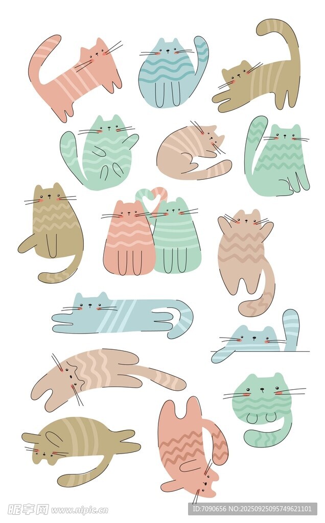 可爱多彩猫咪图案 