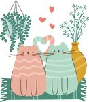 可爱猫咪与绿植温馨画面