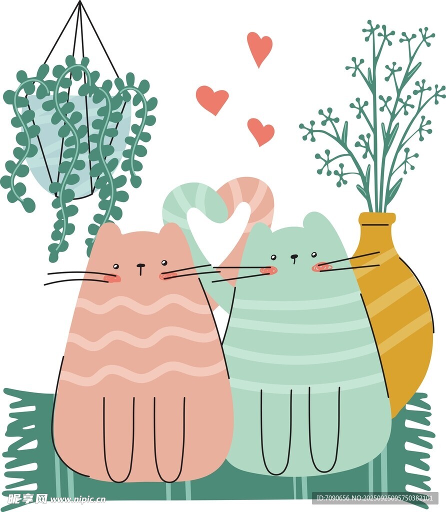 可爱猫咪与绿植温馨画面