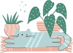 猫咪躺卧在绿植旁休息