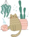 可爱猫咪与绿植温馨场景