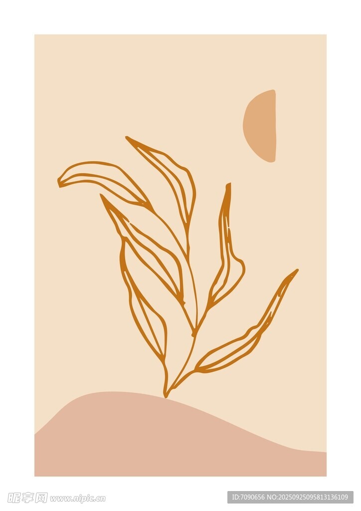 简约线条植物插画图案