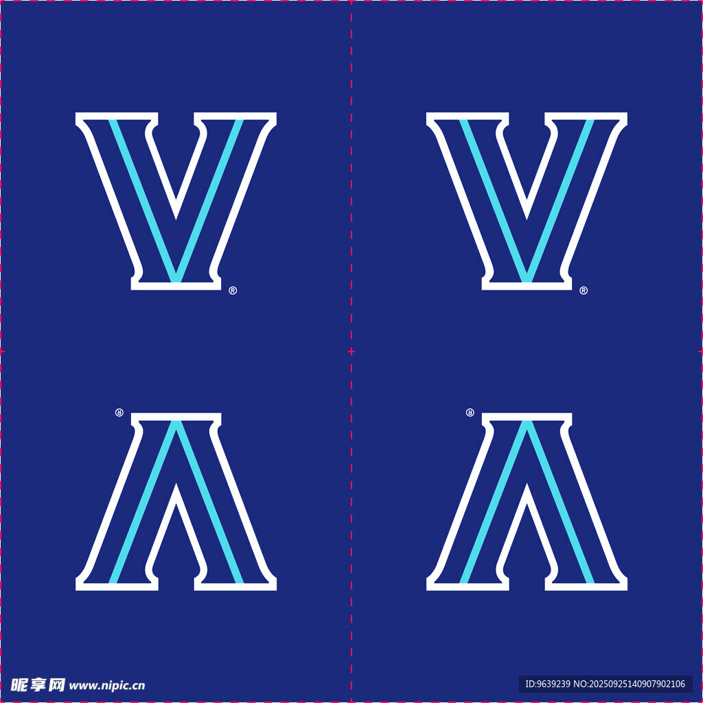 蓝色简约字母V与A标志设计