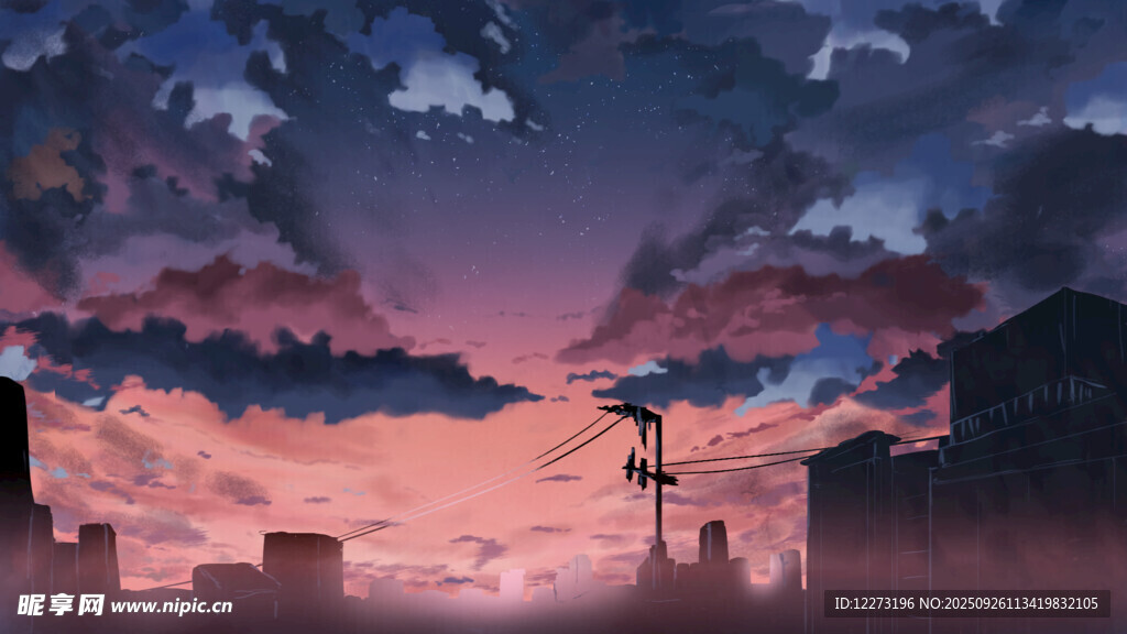 城市黄昏天空梦幻景象