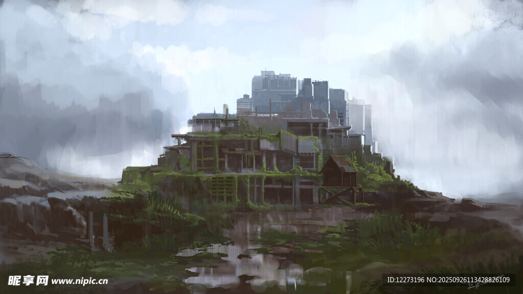 奇幻悬空绿植覆盖的城堡