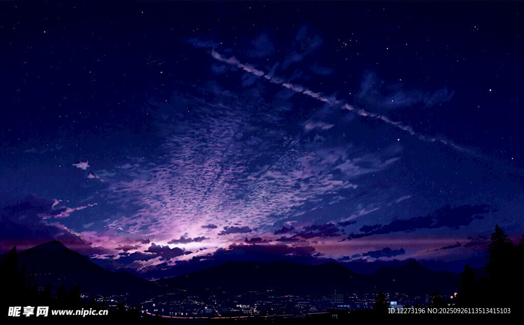 夜空下的绚烂星轨与山峦